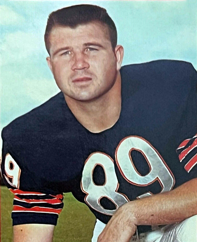 Mike Ditka in his Chicago Bears number 89 jersey on a 1963 Topps football card, years before the sports figure death of the first tight end elected to the Pro Football Hall of Fame